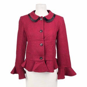 Cabbages And Roses Jacket Women's Medium Red Wool Coat Peplum Made In England